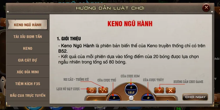 Keno Ngũ Hành Tại B52 Club Đấu Trường Giải Trí Đỉnh Cao Độc Đáo