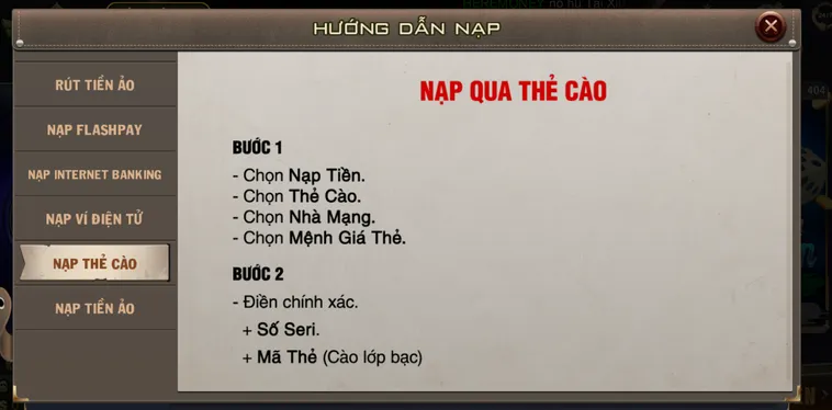 Hướng Dẫn Cách Nạp Tiền Qua Thẻ Cào Taị B52 Club Siêu Tốc Nhận Khuyến Mãi Khủng Mỗi Ngày